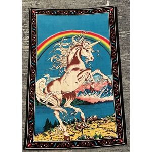 Vintage Rainbow Unicorn Classic Tapestry - Made in Turkey 1980's Cotton